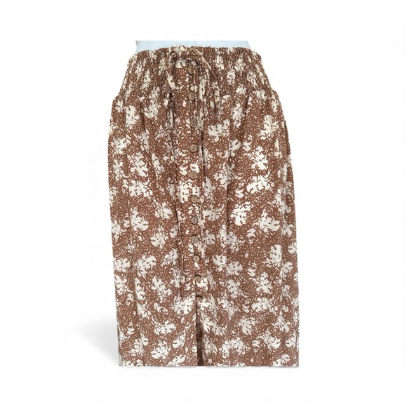 Promesa-Brown & Cream  Maxi Skirt with front slit and button detail. - Picture 3 of 7